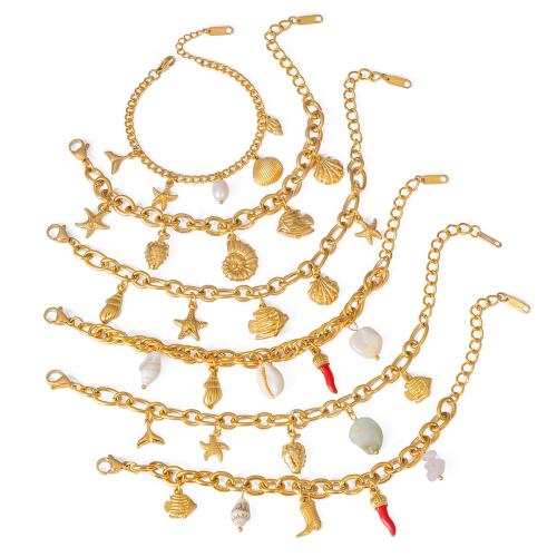 Stainless Steel smycken Armband, 304 rostfritt stål, med Plast Pearl, mode smycken & olika stilar för val & för kvinna, gyllene, Säljs av PC