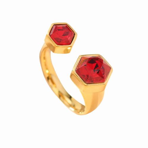 Rhinestone нержавеющей стали палец кольцо, Нержавеющая сталь 304, плакирован золотом, ювелирные изделия моды & Мужская & со стразами, Много цветов для выбора, размер:9, продается PC