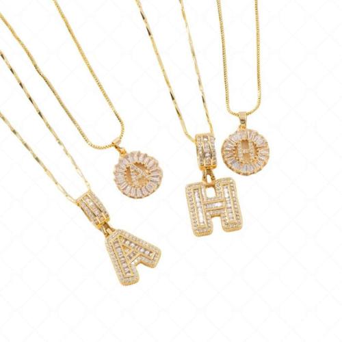 Brass náhrdelník, Mosaz, Abecední písmeno, 2 kusy & módní šperky & unisex & s drahokamu, zlatý, Prodáno By nastavit