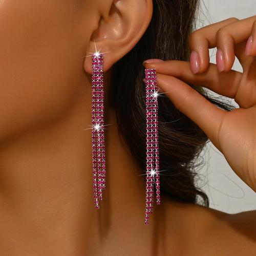 Zinc Alloy Tassel Earring, forgyldt, mode smykker & for kvinde & med rhinestone, flere farver til valg, 7x95mm, Solgt af par
