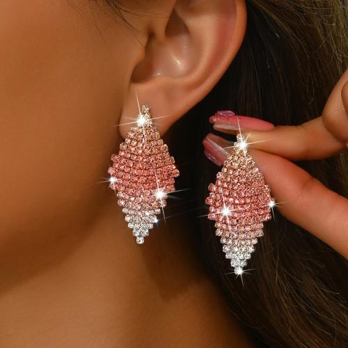laiton Boucle d'oreille goutte, Losange, Placage, pour femme & avec strass, plus de couleurs à choisir, 25x49mm, Vendu par paire