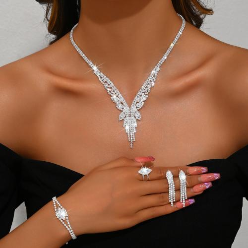 Sárgaréz Jewelry Set, ezüst színű bevonattal, különböző stílusokat a választás & a nő & strasszos, Által értékesített Set