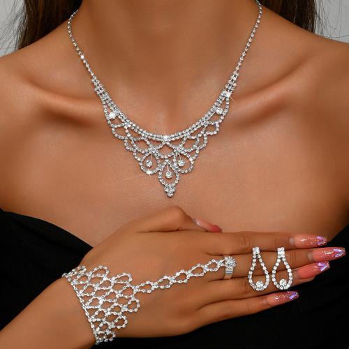 Cink ötvözet Jewelry Set, ezüst színű bevonattal, különböző stílusokat a választás & a nő & strasszos, Által értékesített Set