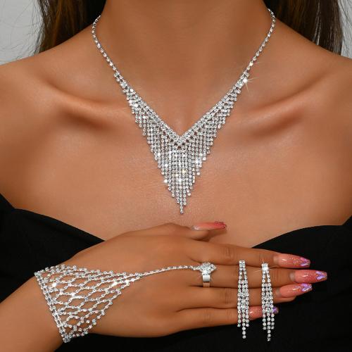 Cink ötvözet Jewelry Set, ezüst színű bevonattal, különböző stílusokat a választás & a nő & strasszos, Által értékesített Set