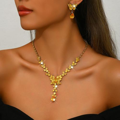 metal Conjunto de joya, pendiente & collar, chapado, 2 piezas & micro arcilla de zirconia cúbica & para mujer, más colores para la opción, Vendido por Set