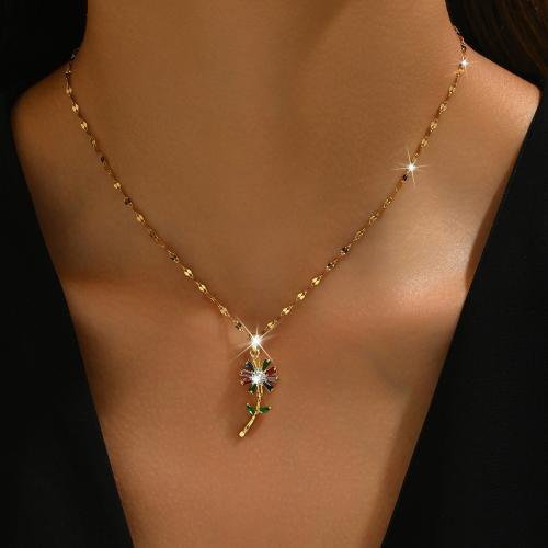 cobre colar, with Partículas de aço, with 2.4inch extender chain, Flor, banhado, Vario tipos a sua escolha & micro pavimento em zircônia cúbica & para mulher, comprimento Aprox 15.4 inchaltura, vendido por PC