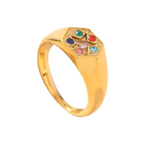 304 roestvrij staal Finger Ring, plated, mode sieraden & uniseks & met strass, gouden, Maat:9, Verkocht door PC