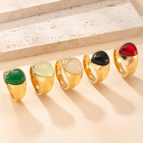 304 Stainless Steel Finger Ring with Natural Stone gold color plated fashion jewelry & Unisex Sold By PC