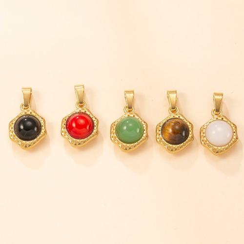 304 Stainless Steel Pendant with Natural Stone 18K gold plated DIY Sold By PC