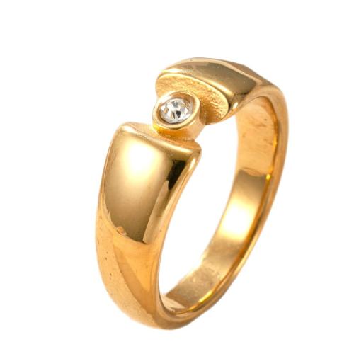 304 roestvrij staal Finger Ring, plated, uniseks & verschillende grootte voor keus & met strass, gouden, Verkocht door PC