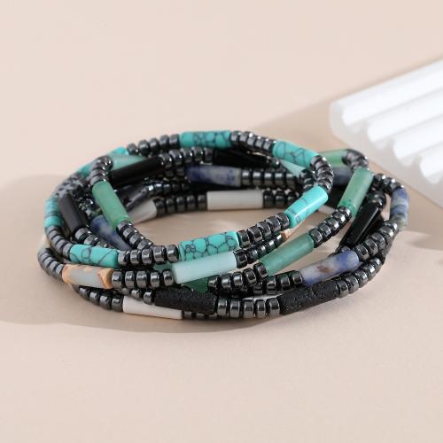 Gemstone Apyrankės, Natūralus akmuo, su Elastiniai tema & Hematitas, rankų darbo, Bižuterijos & įvairios medžiagos pasirinkimas & unisex, Ilgis 7.08 Inch, Pardavė PC