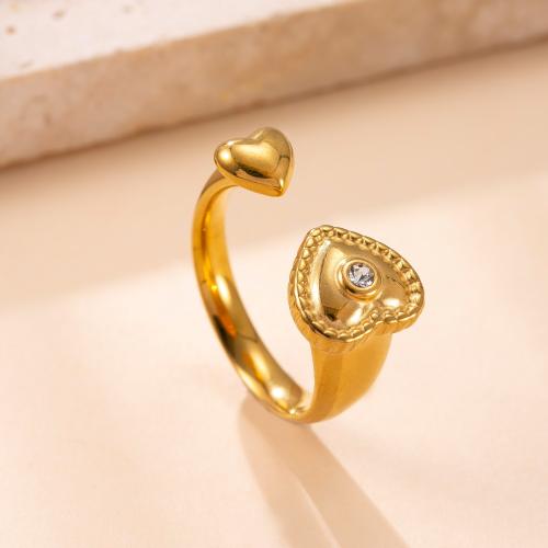 304 Nerūdijantis plienas Cuff Finger Ring, 18K paauksuotas, įvairių stilių pasirinkimas & moters & su Kalnų krištolas, Pardavė PC