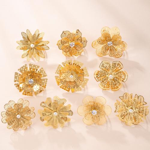 304 Nerūdijantis plienas Cuff Finger Ring, su Plastikiniai Perlas, padengtą, įvairių stilių pasirinkimas & moters & tuščiaviduris, aukso, Pardavė PC