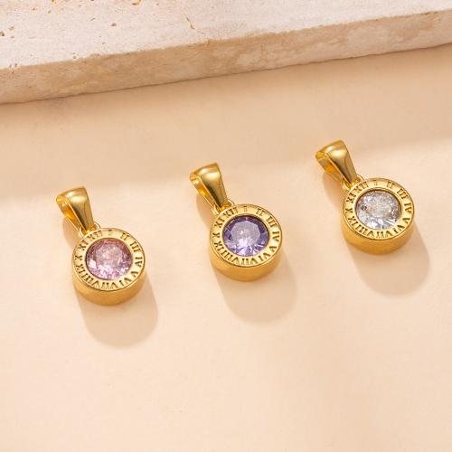 304 Stainless Steel Pendant Round 18K gold plated DIY & with rhinestone Sold By PC