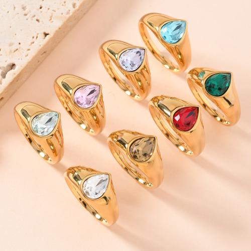 304 roestvrij staal Finger Ring, gold plated, uniseks & verschillende grootte voor keus & met strass, meer kleuren voor de keuze, Verkocht door PC