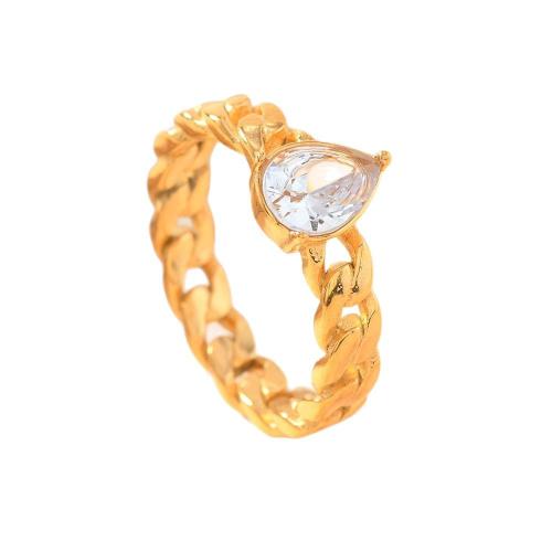 Zirkoon roestvrij staal vinger ring, 304 roestvrij staal, plated, uniseks & micro pave zirconia & hol, gouden, Verkocht door PC