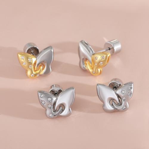 Boucles d'oreilles en laiton zircon cubique pavent, papillon, Placage, bijoux de mode & pavé de micro zircon & pour femme, plus de couleurs à choisir, Vendu par paire