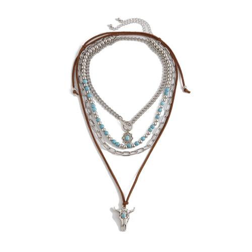 Collier de mode Multi couche, alliage de zinc, avec Cuivre-Coated-Fer & Velveteen & chaîne de fer & turquoise & plastique revêtu de cuivre, Placage, bijoux de mode & multicouche & pour femme, plus de couleurs à choisir, Vendu par PC
