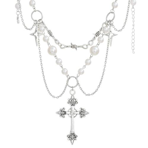 Zinc Alloy Jewelry Necklace with Plastic Pearl & Acrylic Double Layer & fashion jewelry & for woman Sold By PC