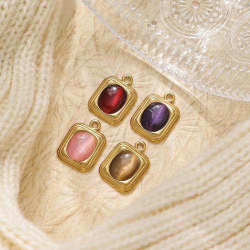 304 Stainless Steel Pendant with Cats Eye Rectangle plated DIY Sold By Bag