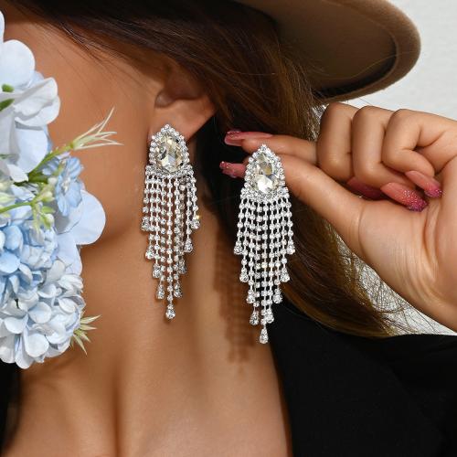 Zinc Alloy Tassel Earring, forgyldt, for kvinde & med rhinestone, flere farver til valg, Solgt af par