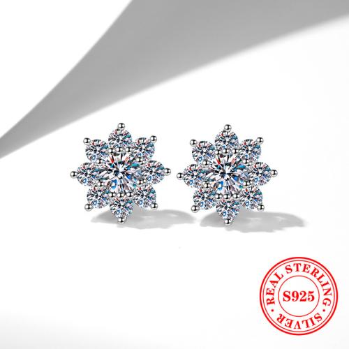 925 sterling zilver Stud Earring, Bloem, geplatineerd, verschillende grootte voor keus & micro pave zirconia & voor vrouw, Verkocht door pair