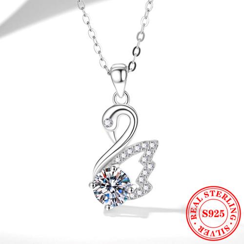 Plata de ley 925 collar, con 2inch extender cadena, Cisne, chapado en platina real, diferentes materiales para la opción & micro arcilla de zirconia cúbica & para mujer, longitud aproximado 15.7 Inch, Vendido por UD