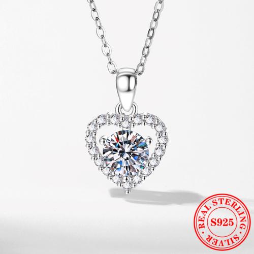 925 Sterling Silver Náhrdelník, s 2inch extender řetězce, Srdce, platina á, různé materiály pro výběr & micro vydláždit kubické zirkony & pro ženy, Délka Cca 15.7 inch, Prodáno By PC