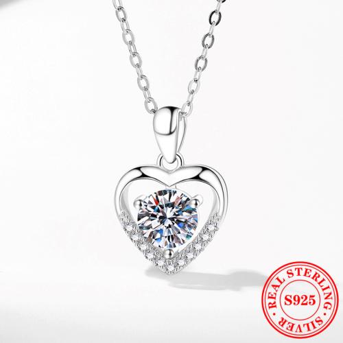 925 Sterling Silver Náhrdelník, s 2inch extender řetězce, Srdce, platina á, různé materiály pro výběr & micro vydláždit kubické zirkony & pro ženy, Délka Cca 15.7 inch, Prodáno By PC