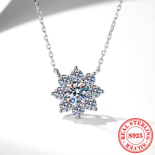 925 Sterling Silver Necklace with 2inch extender chain Flower platinum plated & micro pave cubic zirconia & for woman Length Approx 15.7 Inch Sold By PC