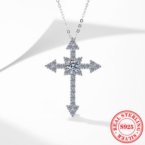 925 Sterling Silver Náhrdelník, s 2inch extender řetězce, Kříž, platina á, různé materiály pro výběr & pro ženy, Délka Cca 15.7 inch, Prodáno By PC