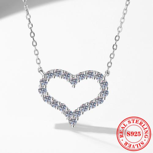925 Sterling Silver Náhrdelník, s 2.4inch extender řetězce, Srdce, barva stříbrná á, různé materiály pro výběr & pro ženy, Délka Cca 15.7 inch, Prodáno By PC