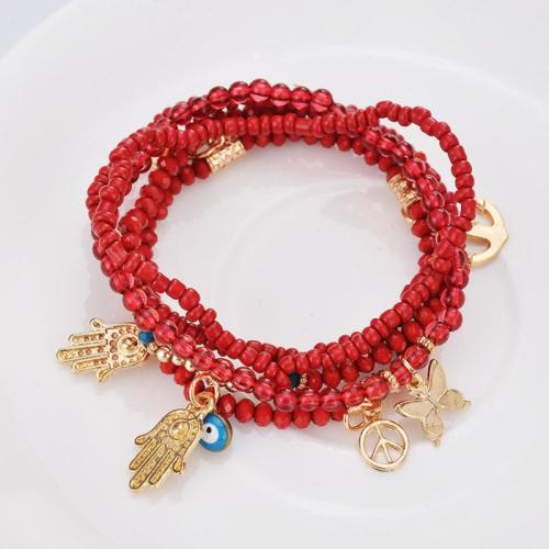 Derva Apyrankės rinkinys, su Cinko lydinys & Akrilas, Evil Eye Hamsa, padengtą, 5 vnt. & Bohemiškas stilius & unisex, daugiau spalvų pasirinkimas, Ilgis Apytiksliai 7 Inch, Pardavė nustatyti