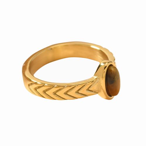 304 rozsdamentes acél Finger Ring, -val Természetes kő, 18K aranyozott, divat ékszerek & egynemű, Méret:8, Által értékesített PC