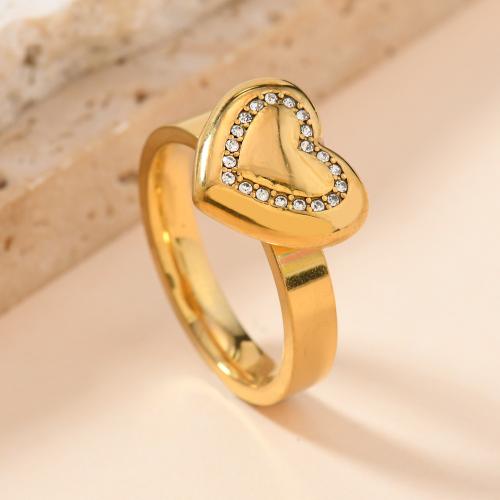 304 rustfrit stål Fingerring, 18K forgyldt, Unisex & forskellig størrelse for valg & forskellige design til valg & med rhinestone, Solgt af PC