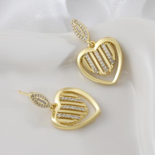 Kubni cirkonij Micro Pave Brass naušnica, Mesing, Srce, zlatna boja pozlaćen, micro utrti kubni cirkonij & za žene & šupalj, Prodano By par