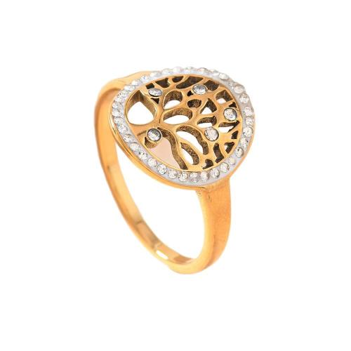 Rustfrit stål Rhinestone fingre Ringe, 304 rustfrit stål, guldfarve belagt, forskellig størrelse for valg & for kvinde & med rhinestone & hule, Solgt af PC