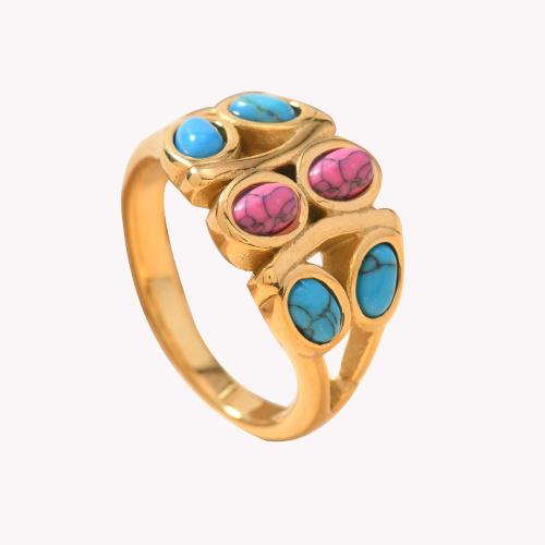 Ring Finger ze stali nierdzewnej, Stal nierdzewna 304, ze turkus, Pozłacane 18K, biżuteria moda & dla kobiety & pusty, rozmiar:8, sprzedane przez PC
