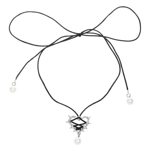 Zinklegering halskettingen, Zinc Alloy, met Textiel binnenwerk Cord & Plastic Pearl, plated, mode sieraden & voor vrouw, meer kleuren voor de keuze, Verkocht door PC