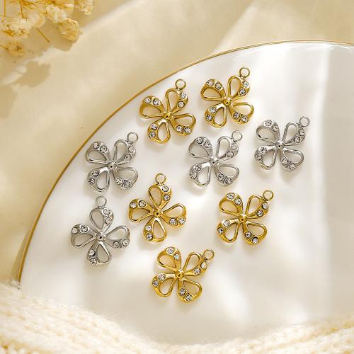 Stainless Steel Pendants 304 Stainless Steel Four Leaf Clover plated DIY & with rhinestone Sold By Bag