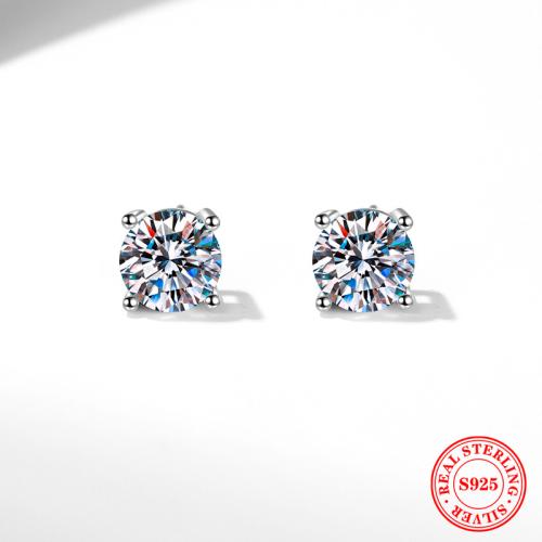 Argent sterling 925 boucle d oreille dormeuse, Rond, Plaqué de platine, différents matériaux pour le choix & unisexe & normes différentes pour le choix, Vendu par paire