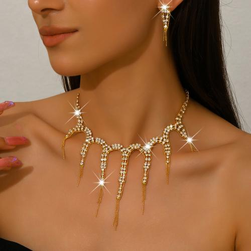 ottone set di gioielli fashion, orecchino & Collana, placcato, 2 pezzi & per la donna & con strass, nessuno, Venduto da set