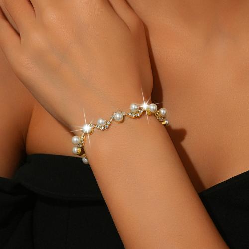 ottone braccialetto, with perla in plastica, with 2.4inch extender chain, placcato, per la donna & con strass, nessuno, Lunghezza Appross. 6.7 pollice, Venduto da PC
