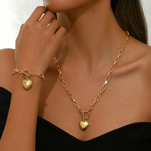 liga de zinco Pulseira e colar, Coração, cromado de cor dourada, 2 peças & para mulher, vendido por Defina