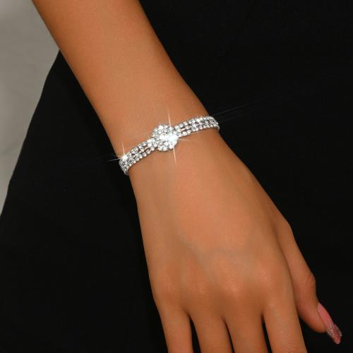 Brass Bracelet Flower silver color plated micro pave cubic zirconia & for woman Length Approx 7 Inch Sold By PC