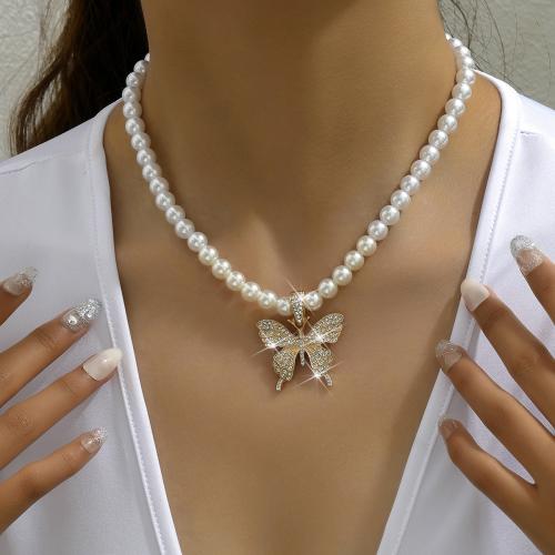 perla in plastica collana, with lega in zinco, with 2.4inch extender chain, Farfalla, placcato, per la donna & con strass, nessuno, Lunghezza Appross. 16.1 pollice, Venduto da PC