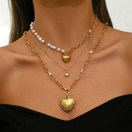 Zinek Náhrdelník, s Plastové Pearl, Srdce, barva pozlacený, vícevrstvá & pro ženy, Prodáno By PC