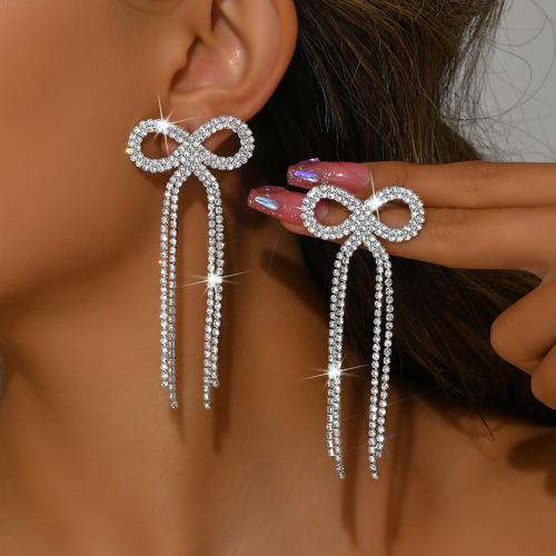 Messing Tassel Earring, Bowknot, forgyldt, for kvinde & med rhinestone, flere farver til valg, Solgt af par