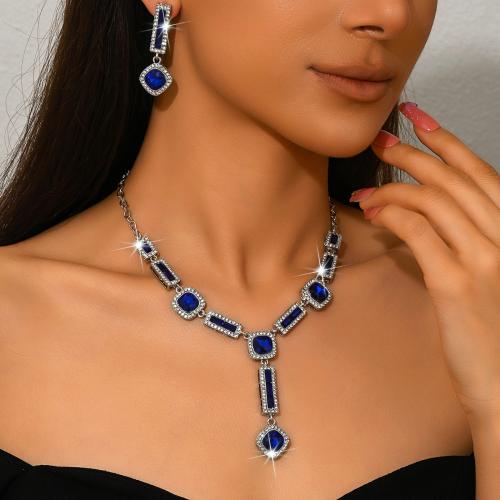 Cink Alloy Nakit Set, naušnica & ogrlica, Geometrijski uzorak, srebrne boje pozlaćen, 2 komada & za žene & s Rhinestone, više boja za izbor, Prodano By Set