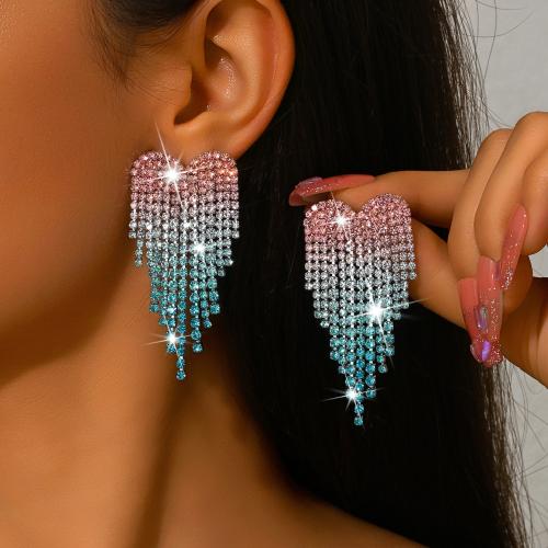 Messing Tassel Earring, Heart, forgyldt, for kvinde & med rhinestone, flere farver til valg, Solgt af par
